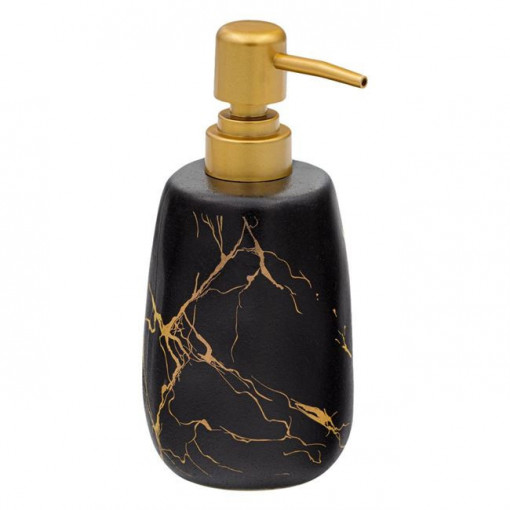 Dozator ceramic pentru sapun lichid, 425 ml, Negru cu auriu
