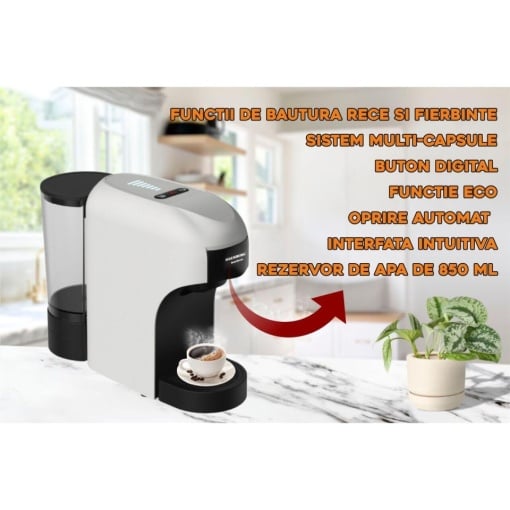 Espressor 4 in 1 Multi-Capsule Hausberg HB-3735AB, 1400 W, 15 bari, functie eco, capacitate rezervor 850 ml, Alb-Negru - Img 3