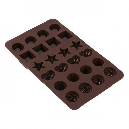 Forma de silicon pentru ciocolata, 24 compartimente, 6 modele diferite, dimensiune 24x18.5x2.5 cm
