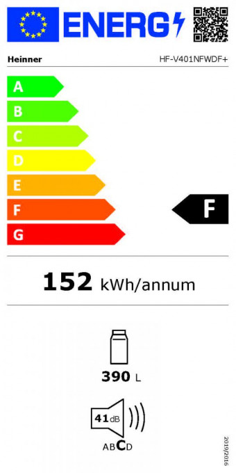 Frigider cu o usa Heinner HF-V401NFWDF+, 389 l, Full No frost, Clasa F, Iluminare LED, Dozator apa, H 186 cm, Alb - Img 3