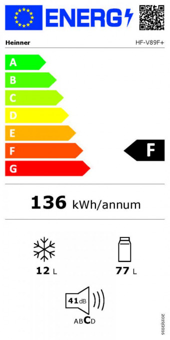 Frigider cu o usa Heinner HF-V89F+, 89 l, Clasa F, Lumina LED, Usa reversibila, H 82.1 cm, Alb - Img 3