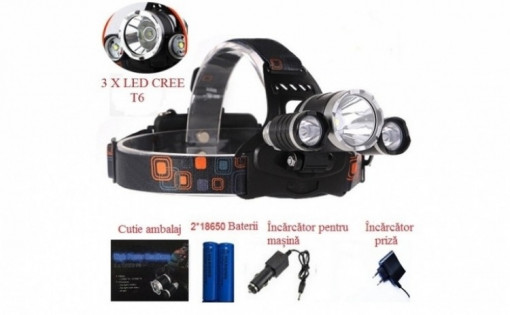 Lanterna frontala reglabila cu 3 LED-uri CREE XM-L T6 - Img 4