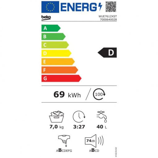 Masina de spalat rufe Beko WUE7612XST, 7 kg, 1200 RPM, Clasa D, SteamCure, Drum Clean SteamCure, Motor ProSmart Inverter, Alb - Img 5