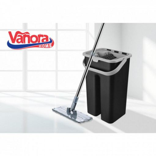 Mop plat Vanora Home VN-PP-BLK7, capacitate 7l, 2 compartimente, Negru - Img 2