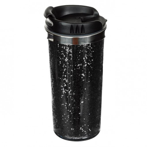 Pahar termos din otel inoxidabil, 450 ml, Negru Glitter