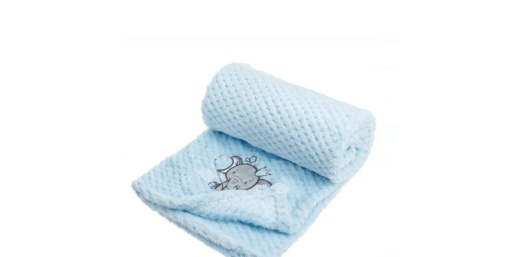 Patura catifelata pentru bebelusi, model brodat, dimensiune 100x75 cm, Albastra cu elefant - Img 3