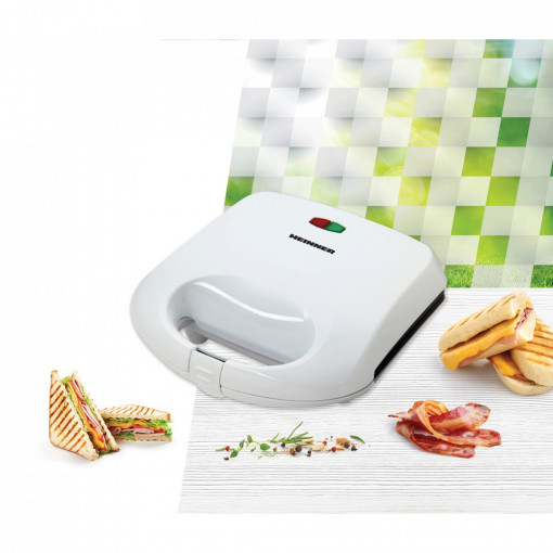 Sandwich maker, Heinner SM-K750W, 750 W, placi antiadezive fixe tip grill, Alb - Img 3