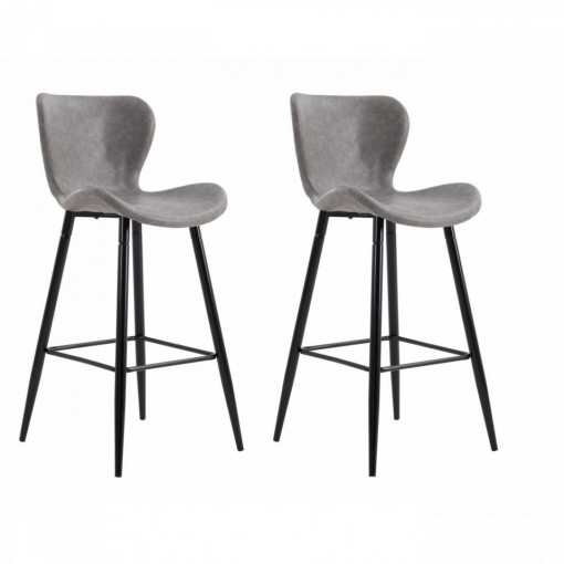 Set 2 scaune de bar retro, 56x48x106 cm, Light grey - Img 1