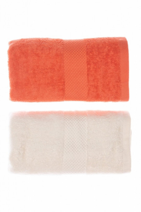 Set 4 prosoape de baie, bumbac organic 100%, 30x50 cm, Coral/Crem - Img 3