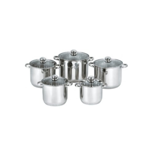 Set pentru gatit din inox cu 10 piese, capace din sticla, baza inductie, DAR