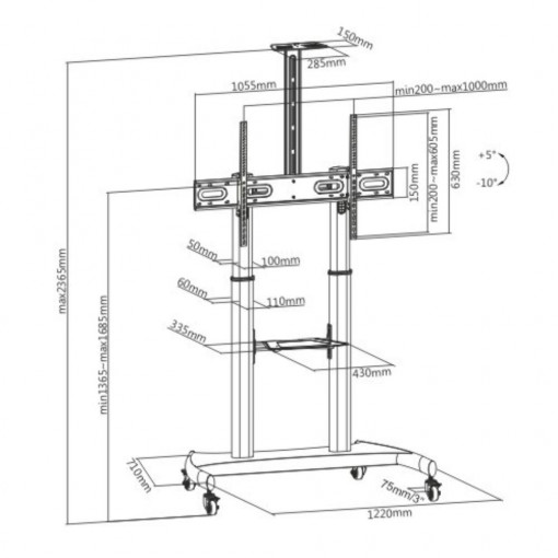 Stand TV mobil Serioux TV610TW, tip reglabil, raft, 60&quot;-100&quot;, 100kg - Img 7