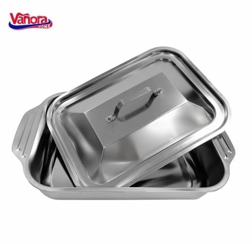 Tava inox cu capac, dimensiune 36.5x22x7 cm, Vanora Home - Img 1