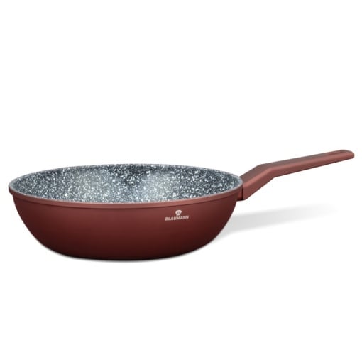 Tigaie WOK aluminiu turnat, dimensiune 28x8 cm, capacitate 4.2 l, acoperire marmura ceramica, 3 straturi, baza inductie, Blaumann BL-4074