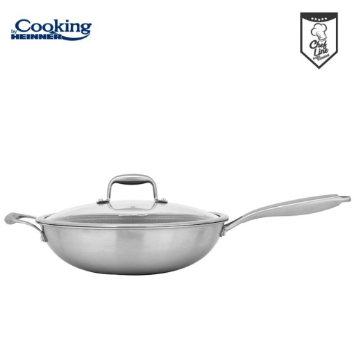 Tigaie WOK din inox cu capac, acoperire ceramica HONEYCOMB, dimensiune 30x8.5 cm, 4.5 l, Heinner Titanium HR-MRK-28W - Img 4