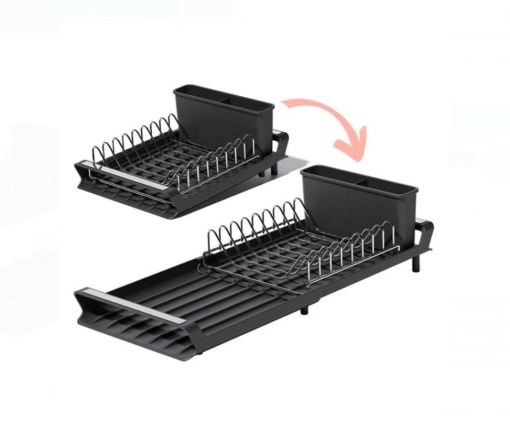 Uscator de vase extensibil din plastic, dimensiune 19x28-47x12 cm, Negru