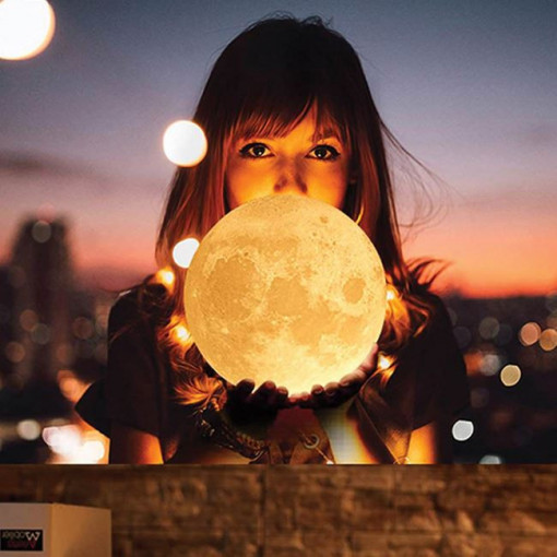 Veioza Moon Lamp cu suport din lemn, 12 cm, Multicolor - Img 5