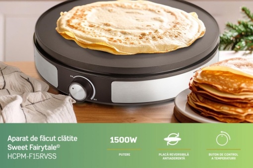 Aparat de fact clatite 2 in 1, HEINNER HCPM-F15RVSS, 1500W, placa reversibila 33 cm - Img 8