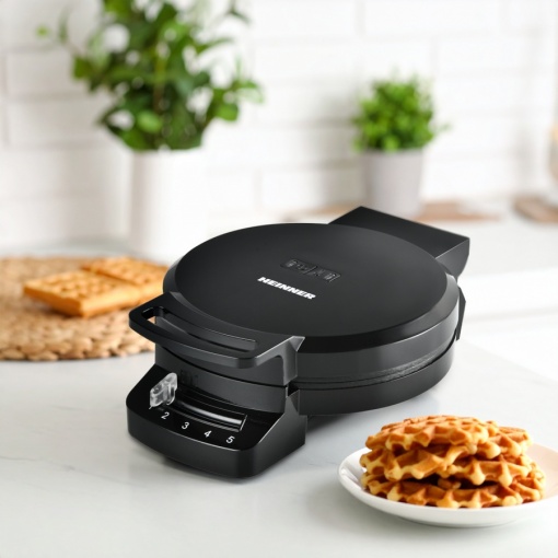 Aparat de facut gofre Heinner HWF-F1200BK, 1200 W, invelis antiaderent, termostat ajustabil, Negru - Img 3