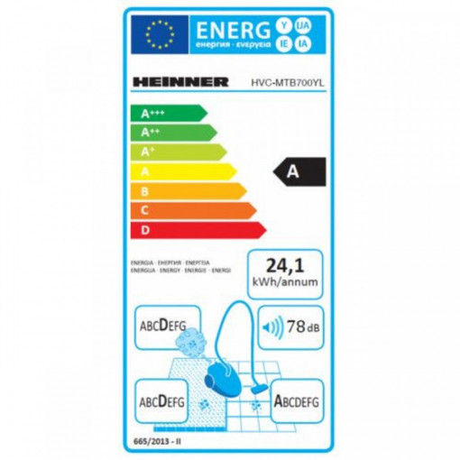 Aspirator cu sac Heinner HVC-MTB700YL, 700W, filtru Hepa 10, Galben - Img 3