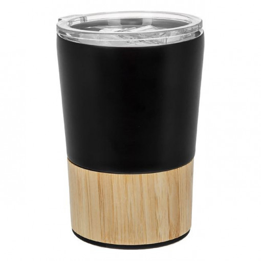 Cana termos din otel inoxidabil, aspect de bambus, 350 ml, 8.5x12 cm, negru/maro