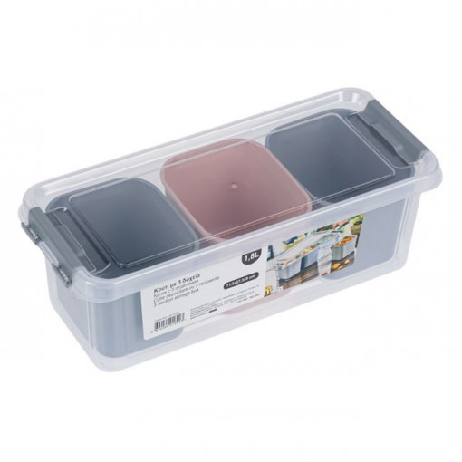 Caserola pentru alimente cu 3 compartimente detasabile, dimensiune 11.3x27.3x3.9 cm, capacitate 1.8 L - Img 3