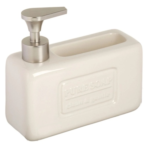 Dozator ceramic pentru detergent lichid, suport pentru burete, dimensiune 17x6.5x16.5 cm, Crem  - Img 2