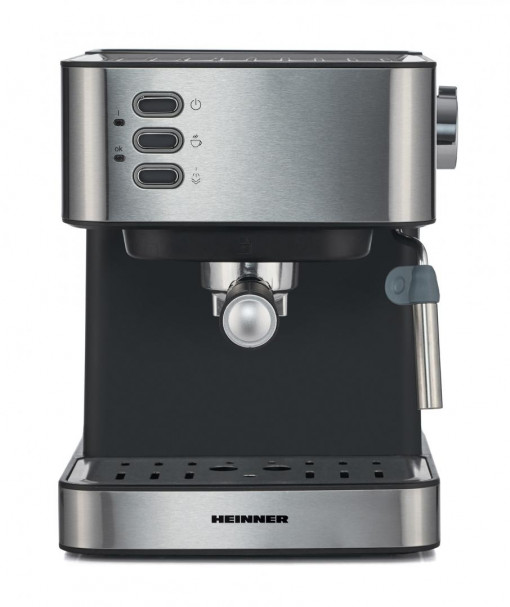 Espressor Heinner HEM-B2016BKS, 850W, 20 bar, rezervor apa detasabil 1.6l, filtru din inox, plita mentinere cafea calda, decoratii inox