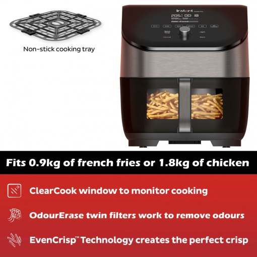 Friteuza cu aer cald, fara ulei, Instant Vortex Plus 6 Clear Cook, Ecran digital, Cos detasabil, 6 functii de gatire, Capacitate 5.7 litri, 1700W - Img 2