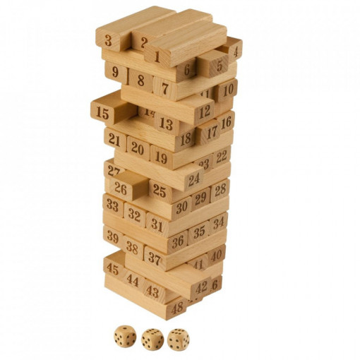 Joc de masa Turnul Instabil, Momki MK6881, lemn natur cu cifre