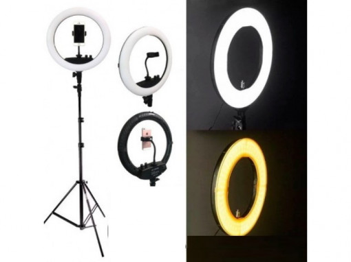 Lampa circulara Ring Light, diametru 10&quot;, lumina calda/rece, telecomanda pe fir, suport telefon, trepied reglabil - Img 3