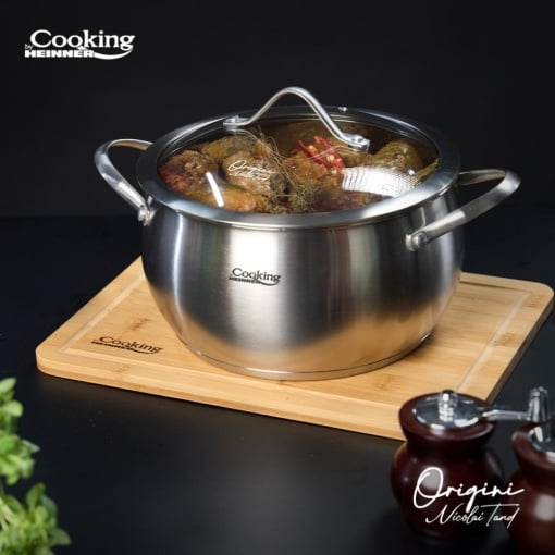 Oala din inox cu capac, dimensiune 22 x 11.5 cm, capacitate 4.3 L, baza inductie, Origini Chef Nicolai Tand - Img 5