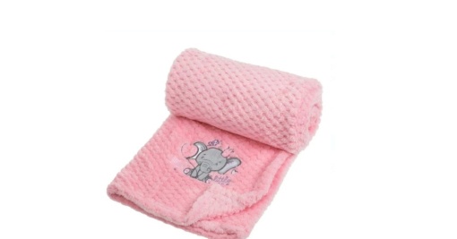Patura catifelata pentru bebelusi, model brodat, dimensiune 100x75 cm, Roz cu elefant - Img 3
