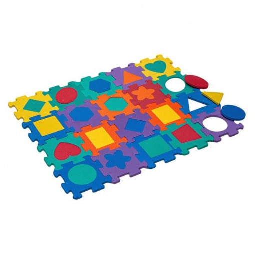 Puzzle modular de podea din spuma moale, forme geometrice colorate, 20 piese - Img 3