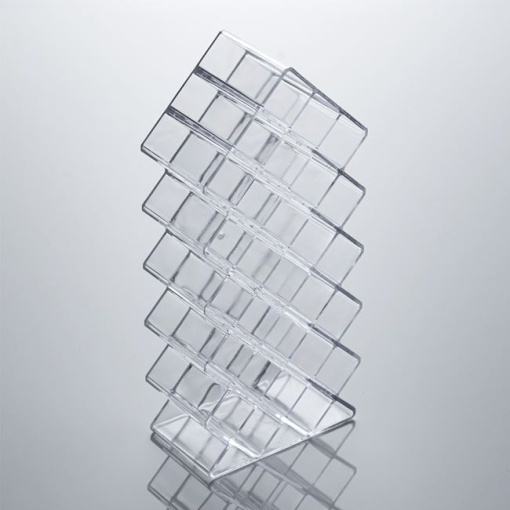 Suport transparent din plastic pentru rujuri, 28 compartimente, dimensiune 11.5 x 6.5 x 25.5 cm