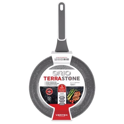 Tigaie aluminiu forjat, acoperire marmorata 5 straturi, baza inductie, diametru 26 cm, Brio Terra Stone - Img 2
