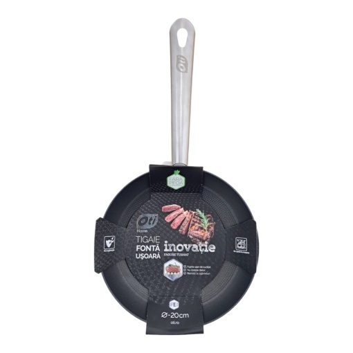 Tigaie fonta usoara tip fagure, maner inox, diametru 20 cm, baza inductie, antiaderenta, OTI