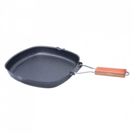 Tigaie grill din fier, interior antiaderent, maner pliabil, 28 cm, Negru