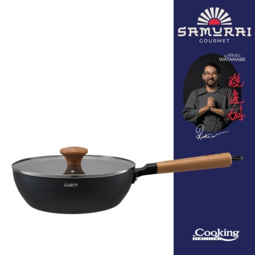 Tigaie profesionala Wok cu capac, dimensiune 24x7.5 cm, acoperire antiaderenta, by Chef Rikito Watanabe - Img 3