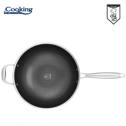 Tigaie WOK din inox cu capac, acoperire ceramica HONEYCOMB, dimensiune 30x8.5 cm, 4.5 l, Heinner Titanium HR-MRK-28W - Img 5