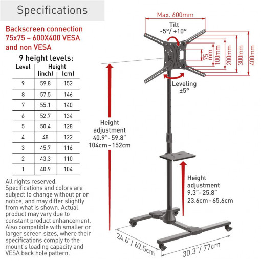 Barkan Mobile TV Mount Cart+Self 32&quot;-83&quot; - Img 2