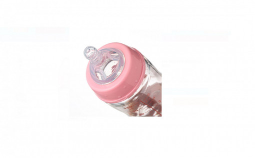 Biberon de Sticla cu Tetina din Silicon, 150 ml, Kikka Boo Pink Bunny - Img 3