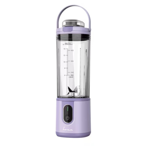 Blender portabil Fram FBP-P74PP, acumulator 7.4V, autonomie 10-15 min, recipient 400ml, lame inox, buton on/off, oprire automata, cablu incarcare TYPE-C, mov - Img 2