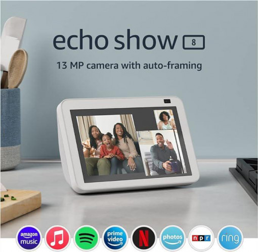 Boxa inteligenta Amazon Echo Show 8 (2nd Gen), 8" Touch Screen, Camera 13 MP, Wi-Fi, Bluetooth, Alb