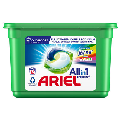 Detergent Capsule Rufe Colorate ARIEL, Touch Of Lenor 3 In1, 14 bucati
