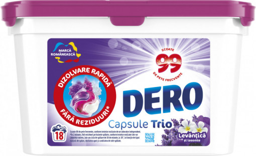 Detergent cu Parfum de Lavanda DERO Trio, 18 Capsule - Img 2