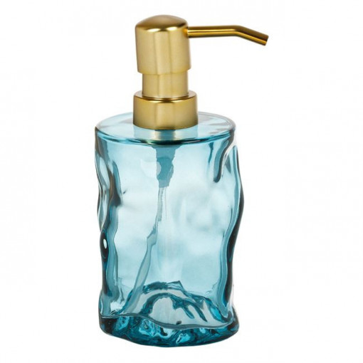 Dozator din sticla pentru sapun lichid, 280 ml, Albastru cu auriu