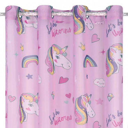 Draperie decorativa pentru copii, dimensiune 140x260 cm, Unicorn Roz - Img 2