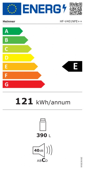 Frigider cu o usa HEINNER HF-V401NFE++, Capacitate totala 389 L. Clasa energetica E - Img 3