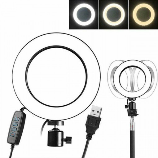 Lampa circulara Ring Light, diametru 10&quot;, lumina calda/rece, telecomanda pe fir, suport telefon, trepied reglabil - Img 4