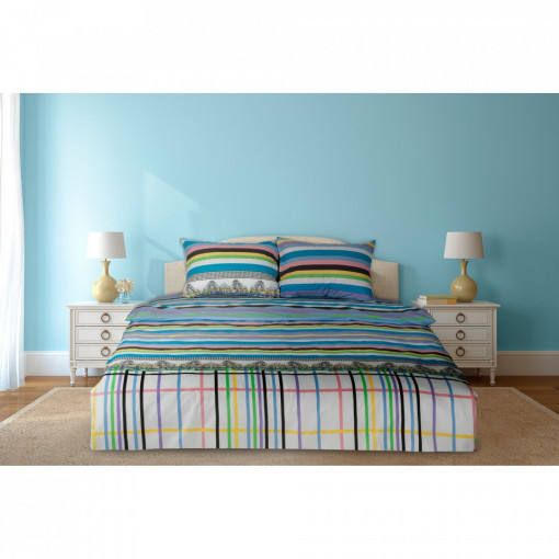 Lenjerie de pat dublu Heinner HR-4BED-132-01, bumbac 100%, 4 piese, 132TC, Blue stripes